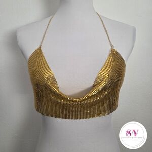 Gold Chain Sequin Halter Top